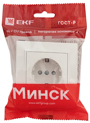 Розетка 1-я с/з со шторками Белый Минск EKF
