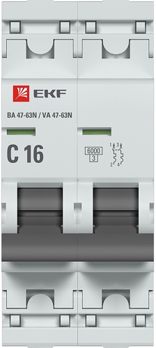 Автоматический выключатель 2P 16А (C) 6кА ВА 47-63N EKF PROxima