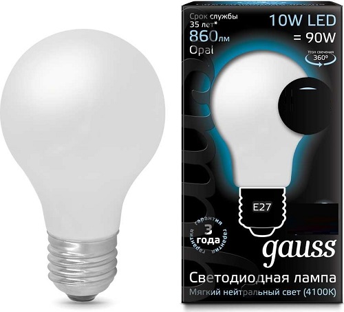 Лампа GAUSS LED Filament A60 OPAL E27 10W 4100К 860Lm