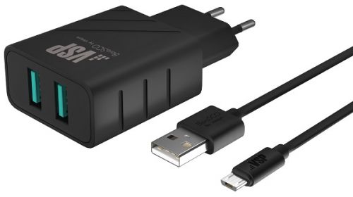 Сетевое зарядное устройство 2USB;2,4А+Дата-кабель microUSB,2A,1м (0102)