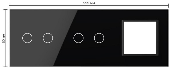 Панель для двух сенсорных выключателей и розетки Livolo, 4 клавиши (2+2), цвет черный, стекло