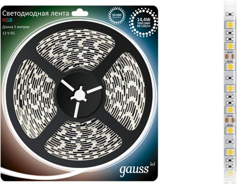 Лента LED 5050/60-SMD 72W 12V DC RGB IP20 (блистер 5м) GAUSS