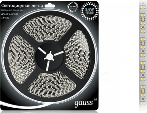 Лента LED 2835/120-SMD 48W 12V DC IP66 холодный белый (блистер 5м) GAUSS