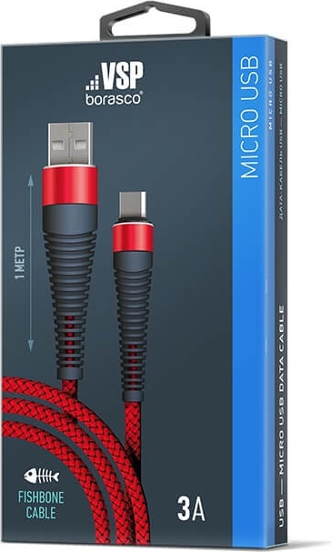 Дата-кабель Fishbone USB-micro USB; 3А;1м; красный  Borasco