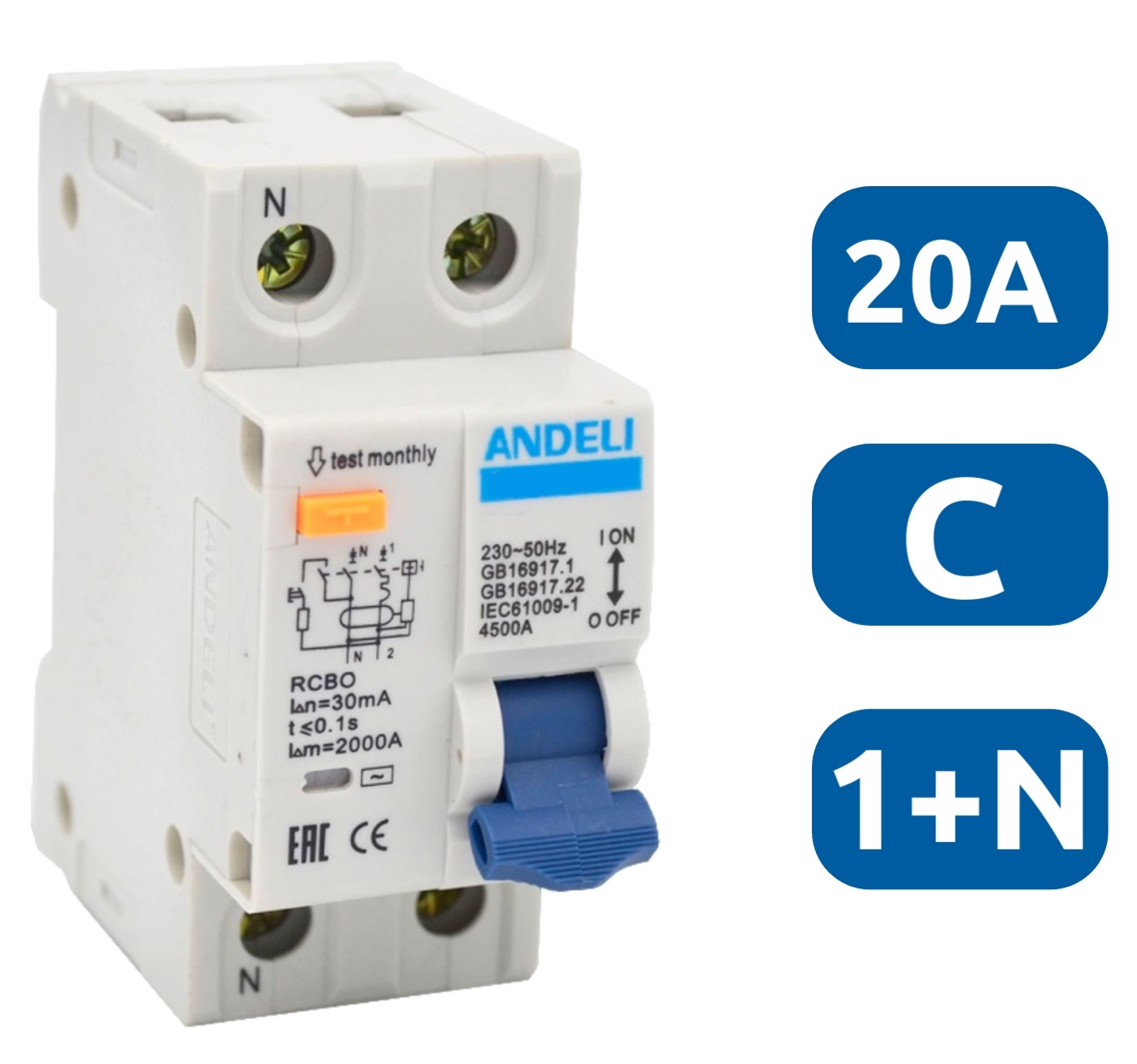 Диф. автомат DZ59LE-40 1P+N 20A 30mA х-ка С 4.5kA