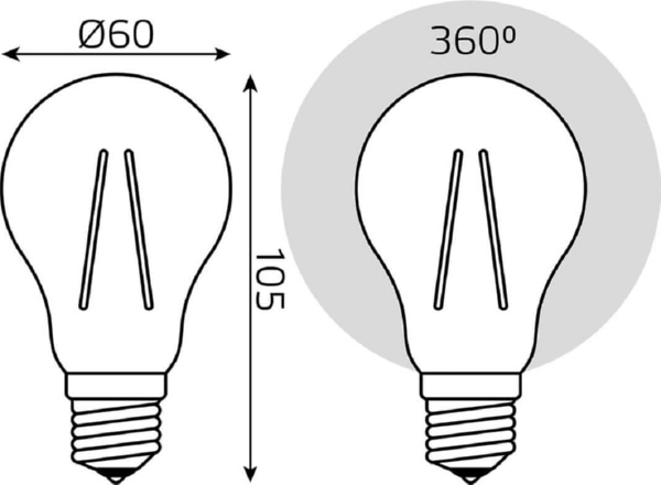 Лампа GAUSS LED Filament A60 E27 10W 2700К 930Lm