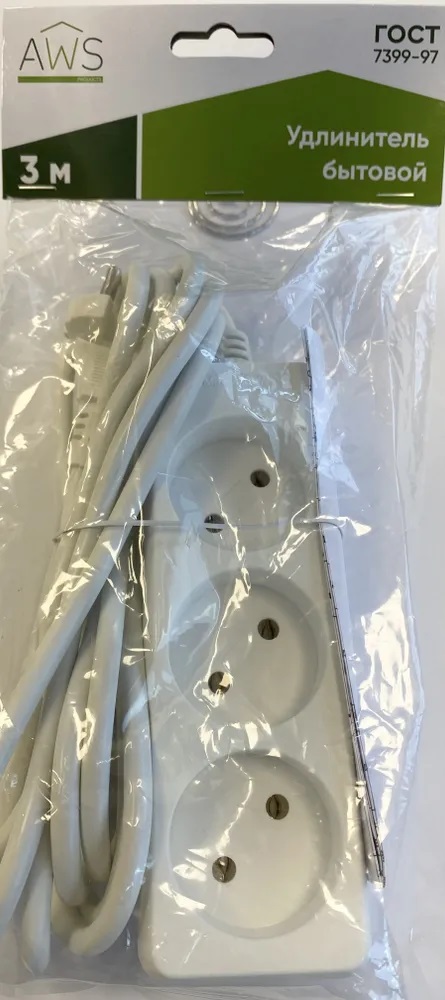 Удлинитель бытовой 3гн. 3м б/з ПВС 2x0,75mm2 AWS-H03-3 AWSPRODUCTS