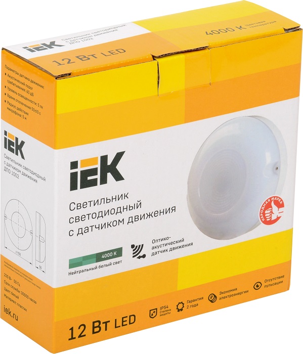 Светильник LED ЖКХ ДПО 1002 12W 840Lm 4000K IP54 круг с акуст датч IEK