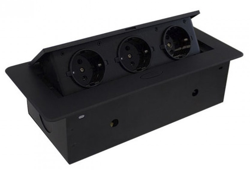 Розетка горизонтальная выдвижная 3EU Черная OvalC Ami Socket