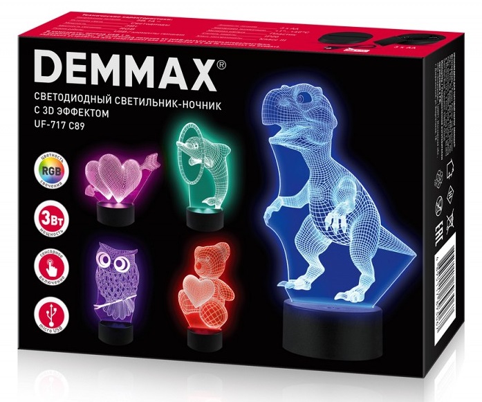 Ночник Demmax UF-717 С89 (Мишка, 3Вт, RGB, USB)
