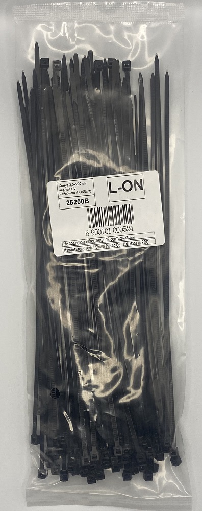 Хомут 2,5*200 чёрный UV нейлон (100шт) (L-ON), уп