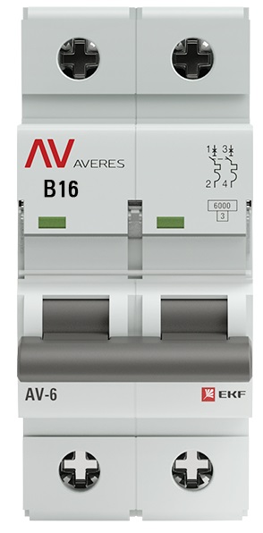 Автоматический выключатель AV-6 2P 16A (B) 6kA EKF AVERES