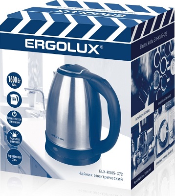 Чайник электрический матово-черный ПРОМО18 1.8л., 1600 Вт ERGOLUX ELX-KS05-C72 (нерж.сталь, 1.8л, 22