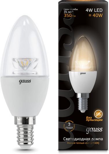 Лампа Gauss LED КРИСТАЛЛ Свеча 4W 220V E14 2700K 350Lm