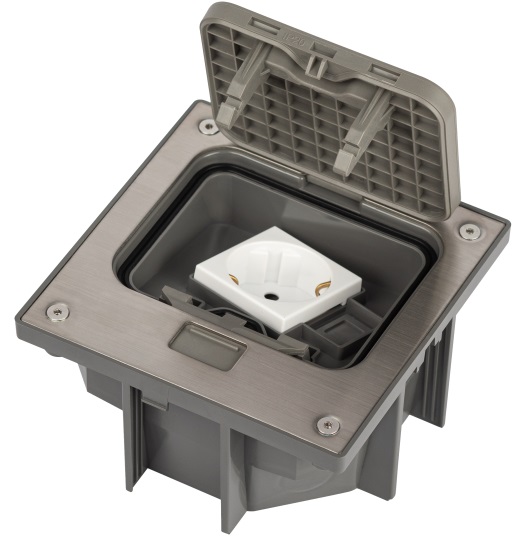 Люки ОФИС 18-6001-03 IP66 в бетон с розеткой защёлка серый ЭРА