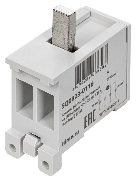 Клемма распределительная на DIN-рейку КР-125 1П 125А (4х16мм2) TDM
