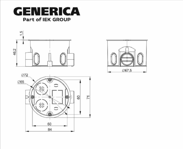 Коробка установ. 68х45 с ушами GENERICA (200)