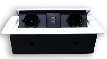 Выдвижная гор. розетка 2 Euro 16A, 2 USB A 5В/2.1А Белый RocketSocket