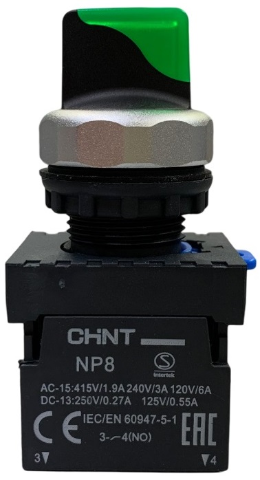 Переключатель с подсветкой NP8-20XD/314 3 полож. фикс. AC110-230В(LED) 2НО IP65 (R) зел. CHINT 66757