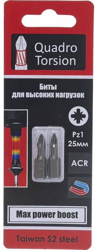 Бита 1/4" Pz1х25мм магнитная (2 шт) Quadro Torsion