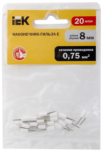 Наконечник-гильза Е 0,75-08 0,75мм2 белый (20шт) IEK