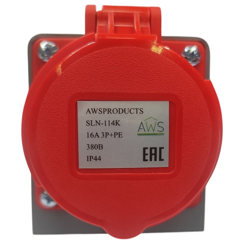Розетка стационарная 16A 4п (3P+PE) SLN-114K IP44, 380В, AWSPRODUCTS