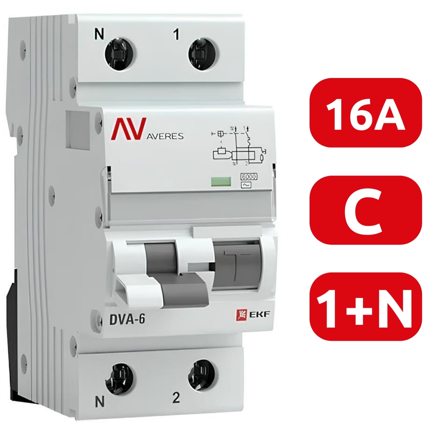 АВДТ DVA-6 C16/1+N 30мА, тип АС, 6кА AVERES EKF