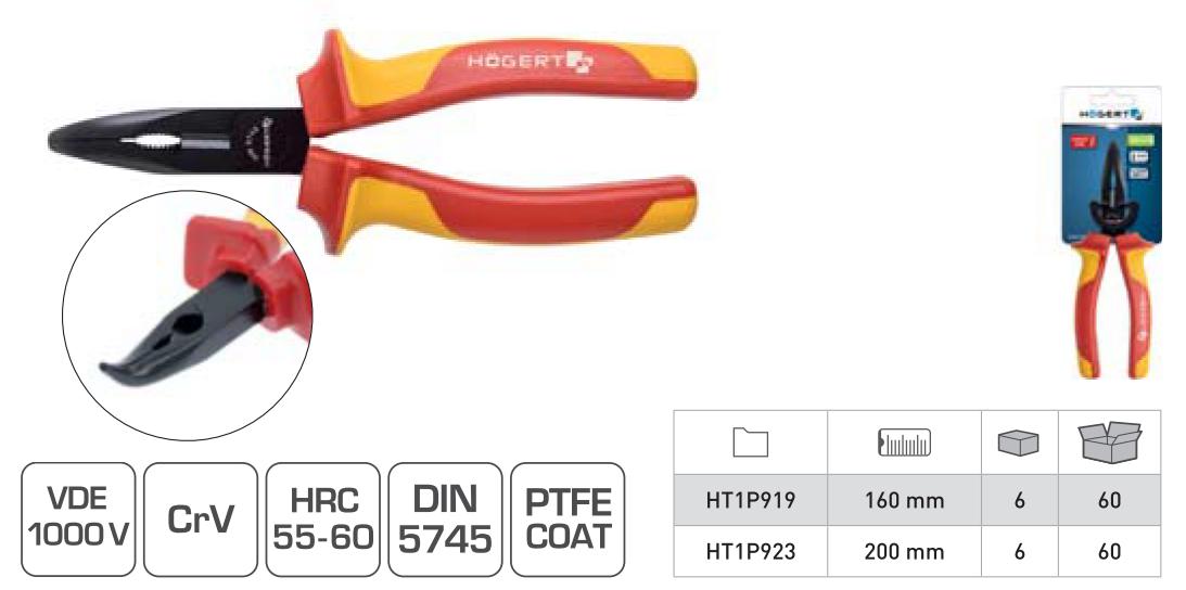 Длинногубцы изогнутые 160 мм, 1000V HOEGERT