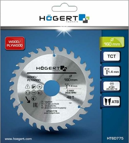 Диск пильный 160*30*48T Mn65 HOEGERT