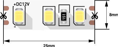 Лента LED 2835 6000K 9,6Вт/м 120LED/м 450Лм/м 12В 5м SWG