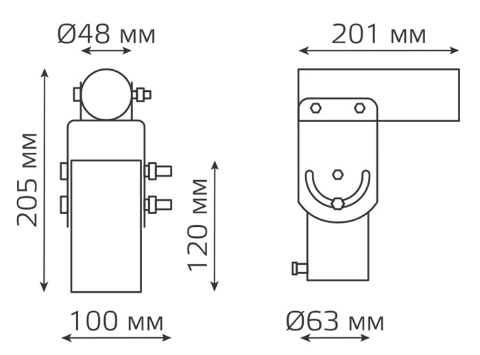 Кронштейн Gauss для уличных светильников 200*205*100мм на трубу до D58мм/консоль D48мм серый 1/2