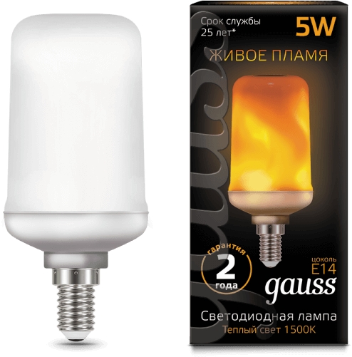 Лампа Gauss LED T65 Flame 5W E14 20-80lm 1500K