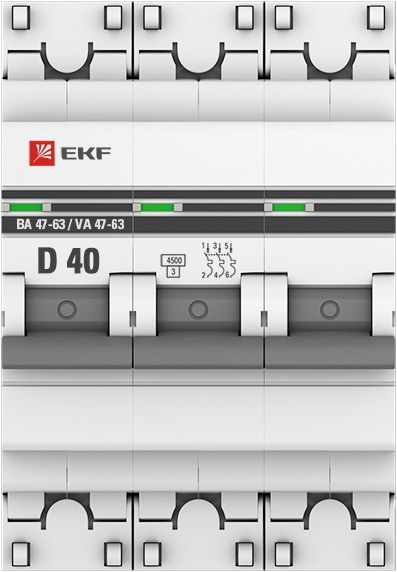 Автомат ВА 47-63 3P 40А (D) 4,5кА 400В PROxima
