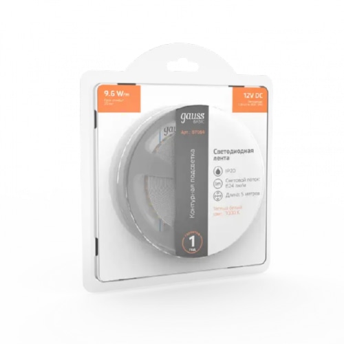 Лента LED 2835 3000K 9,6Вт/м 120LED/м 12В 624Лм/м 5м Gauss(акц.), 