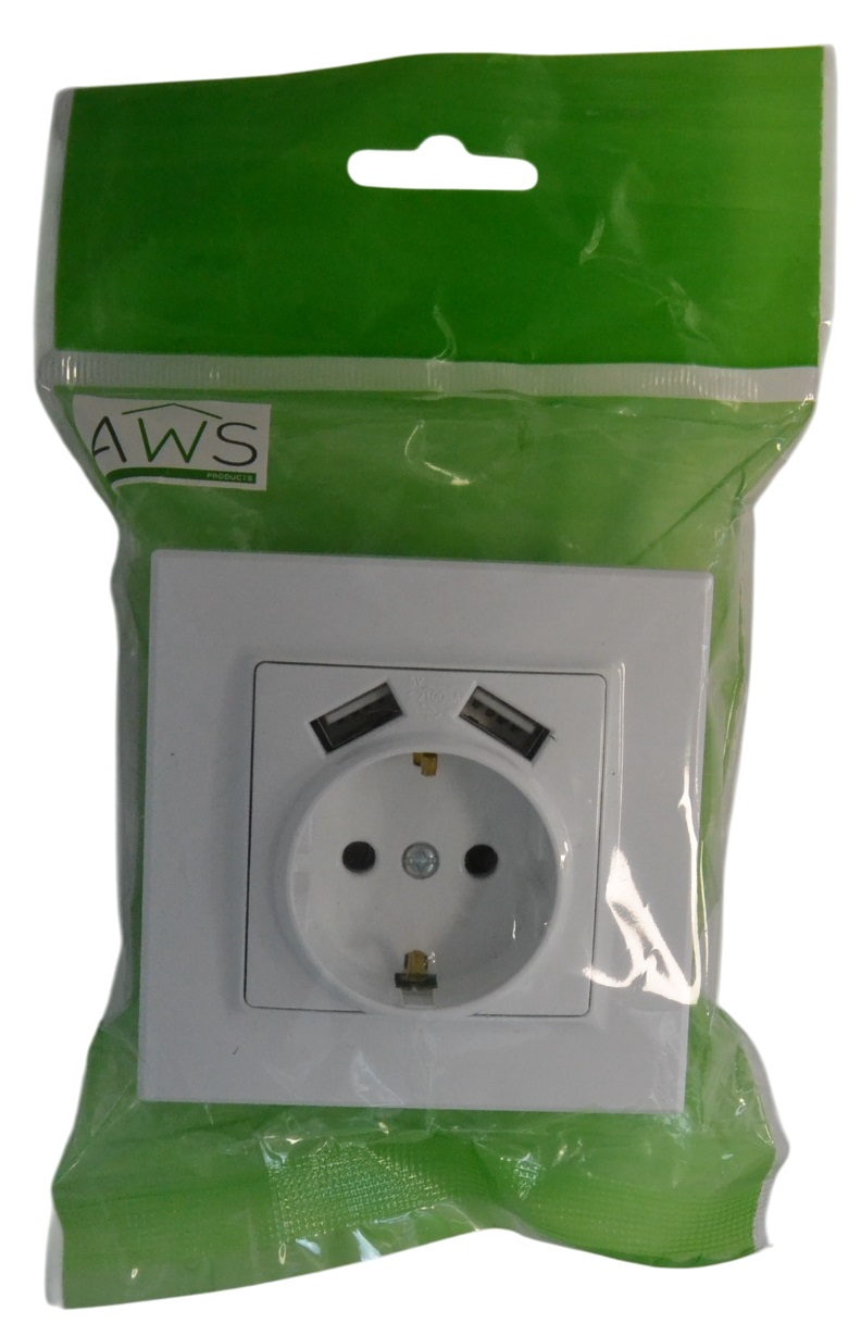 Розетка 1-я с/з с USB белая SD-P1017W AWSPRODUCTS