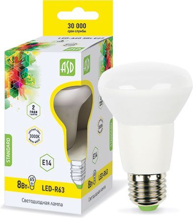 Лампа LED-R63-standard 8Вт 220В Е27 3000К 650Лм ASD