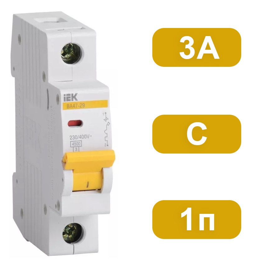Автоматический выключатель ВА47-29 C3/1 4,5кА IEK