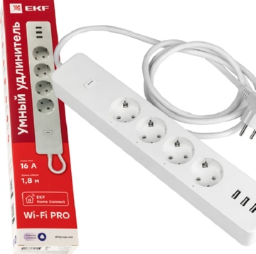 Умный удлинитель EKF Connect PRO Wi-Fi c USB
