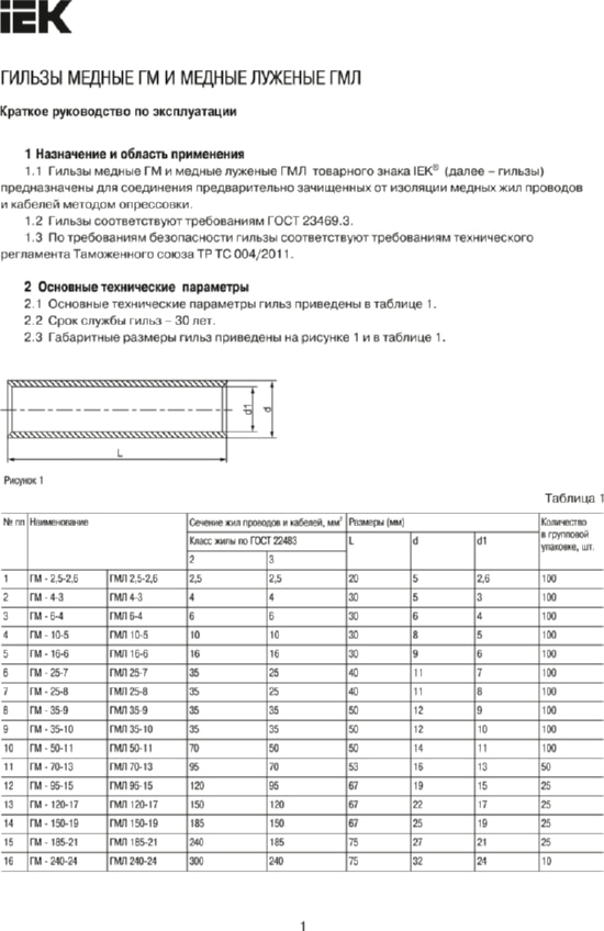 Гильза медная луженая ГМЛ 35-10 (IEK)
