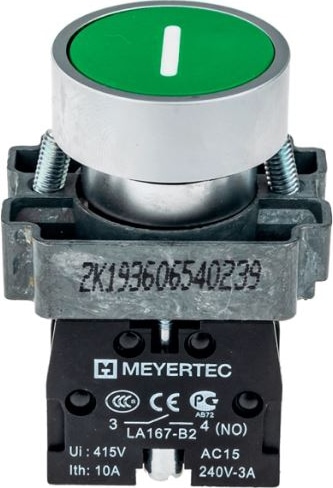 Кнопка плоская с маркировкой, зеленая, знак "I", 1NO, мет. MTB2-BAZ11331