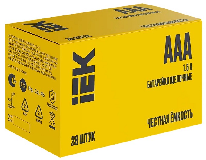 Батарейка щелочная Alkaline LR03/AAA (28/бокс) IEK