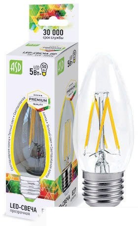 Лампа LED-СВЕЧА-PREMIUM 5Вт 220В Е27 4000К 450Лм ASD