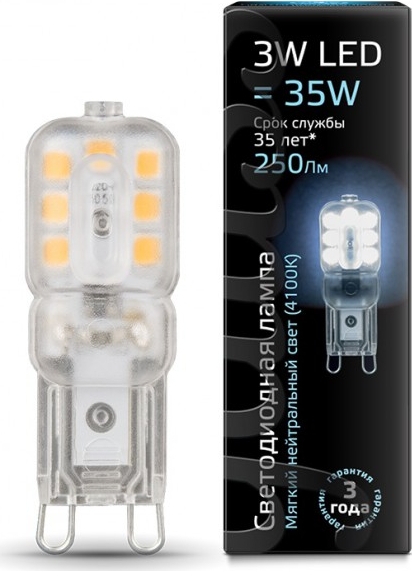 Лампа GAUSS LED G9  3W 220V 4100K 250Lm пластик