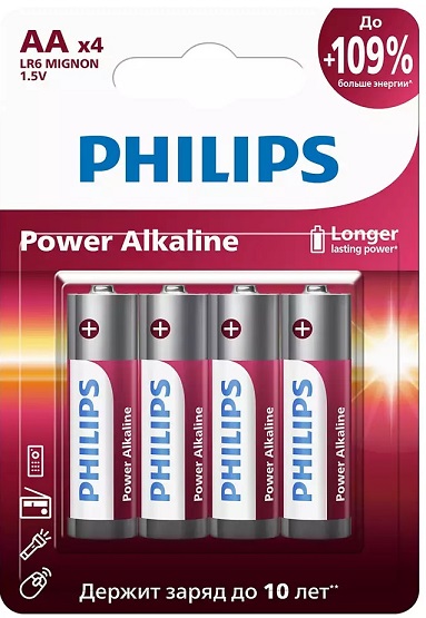 Батарейки LR6P4B/51 АА алкалиновые 1,5v 4 шт. LR6-4BL Power Philips