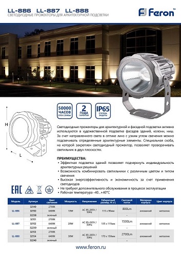 Светодиодный прожектор D150xH170, IP65, 30Вт, 85-265В, 2700К, LL-888