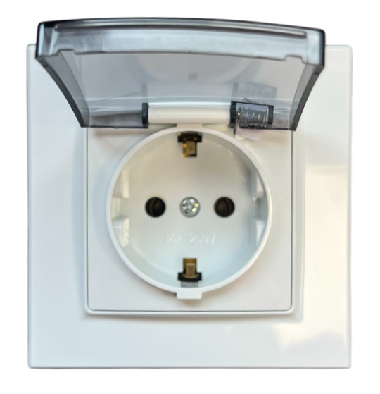 Розетка 1-я с крышкой с/з белая SD-P1013W "Standard" AWSproducts