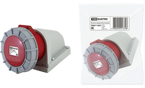 Розетка стационарная 16А 4п (3P+PE) 1141, IP67, 380В TDM