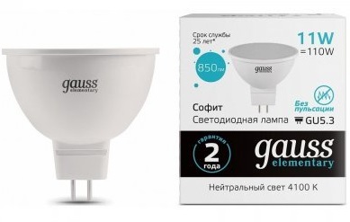 Лампа LED MR16 GU5.3 4100К 11Вт 850Лм Elementary Gauss