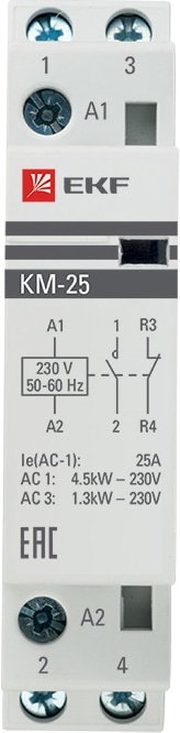 Контактор модульный КМ 25/11 (кат.230В AC, 1но+1нз, 25A PROxima) EKF