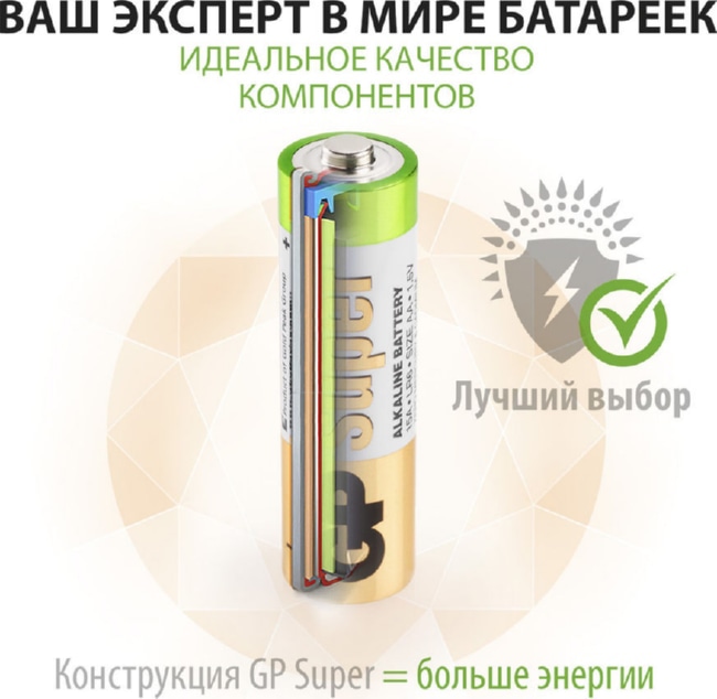 Элемент питания GP 15A-2CR2 Super Alkaline, LR6, BL2, блистер 2 шт.